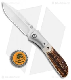 CRKT Carson M4-02 Stag Spring Assisted Knife (3.25" Satin) M4-02S -Blade HQ CRKT Carson M4 02S Stag SA Satin BHQ 7036 jr bottlecap