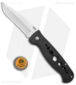 CRKT Crawford Falcon Liner Lock Knife Black Zytel (3.875" Satin Serr) 6243 -Blade HQ CRKT Crawford Falcon LL Black Zytel Satin Serr 6243 BHQ 75700 jr bottlecap