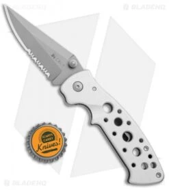 CRKT Crawford Kasper Professional Liner Lock Knife Silver (3.75" Gray Serr) 7728 -Blade HQ CRKT Crawford Kasper Professional LL Silver Gray Serr 7728 BHQ 75702 jr bottlecap