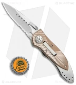 CRKT Elishewitz E-Lock Folding Knife Bronze (3.9" Satin Serr) 7333 -Blade HQ CRKT Elishewitz E Lock bronze satin serr 7333 BHQ 0477 er size