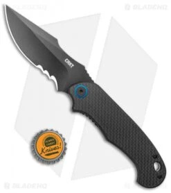 CRKT PSD Liner Lock Spring Assisted Knife Black G-10 / CF (3.6" Black Serr) -Blade HQ CRKT PSD CF G 10 Base LL DP Black BHQ 138951 jr bottlecap